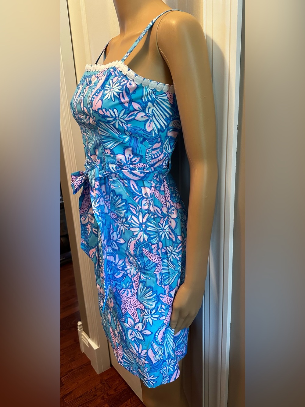 Lilly Pulitzer Kensington Stretch Cotton Dress in Amalfi Blue Sound The Sirens - Picture 2 of 5